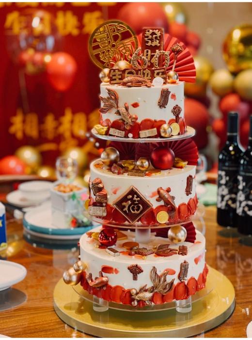 三层祝寿款蛋糕:10➕8➕6寸 夹心六层水果夹心 商品图0