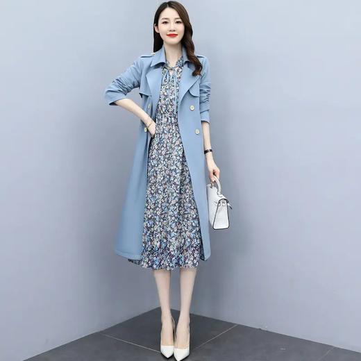 气质减龄风衣领时尚优雅，个性印花风衣两件套套裙HR-XPH9920 商品图3