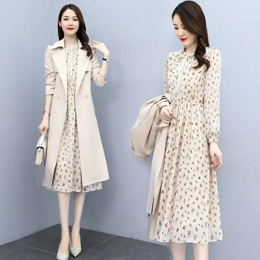气质减龄风衣领时尚优雅，个性印花风衣两件套套裙HR-XPH9920 商品图2