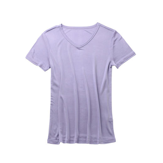 ARN-Y010夏季真丝女T恤短袖 时尚v领桑蚕丝打底衫 纯色针织修身上衣 商品图5