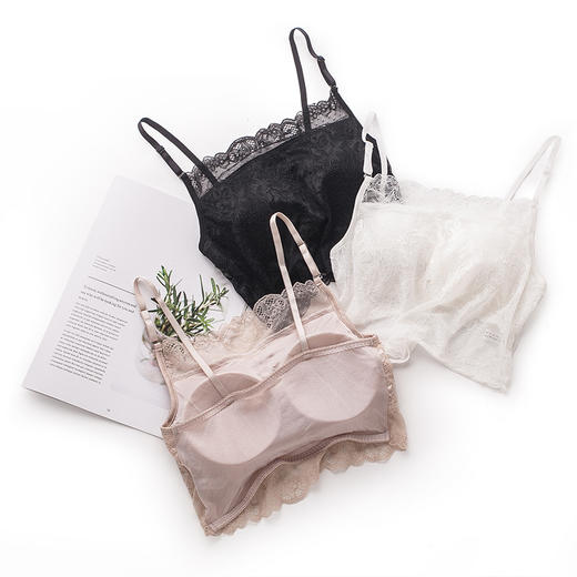 ARN-X027真丝吊带抹胸纯桑蚕丝大码针织蕾丝裹胸打底内衣围胸有胸垫女 商品图4