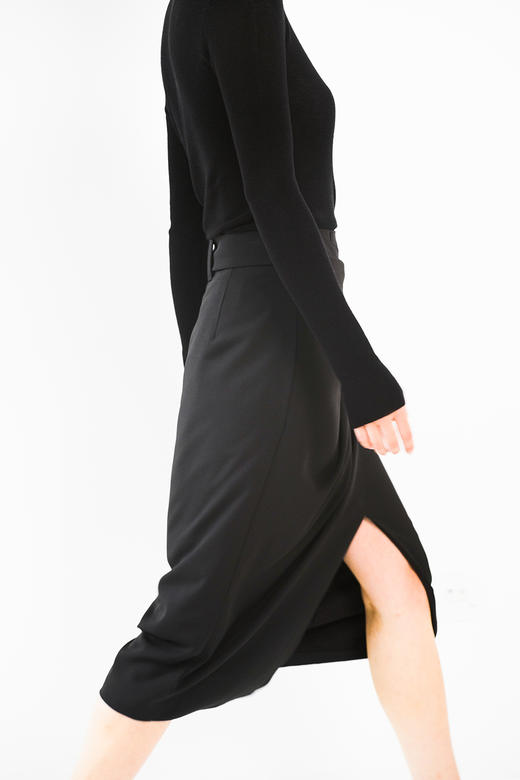 Semplicita | 飘带开叉半身裙 [黑/灰/粉] 商品图6