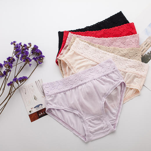 ARN-K033新款桑蚕丝真丝内裤女透气舒适蕾丝中腰收腹包臀三角内裤 商品图0