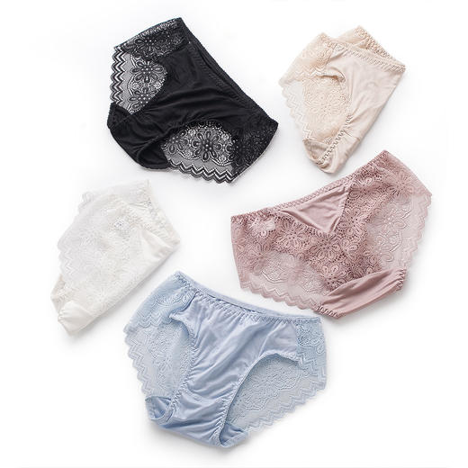 ARN-K049真丝内裤女桑蚕丝镂空蕾丝边性感舒适包臀性感中腰女士三角裤 商品图0