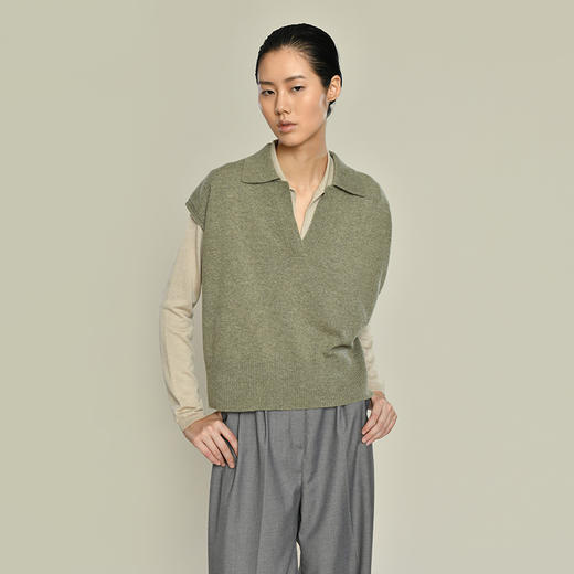 2021新款女士纯山羊绒12针平纹Polo领背心 商品图2