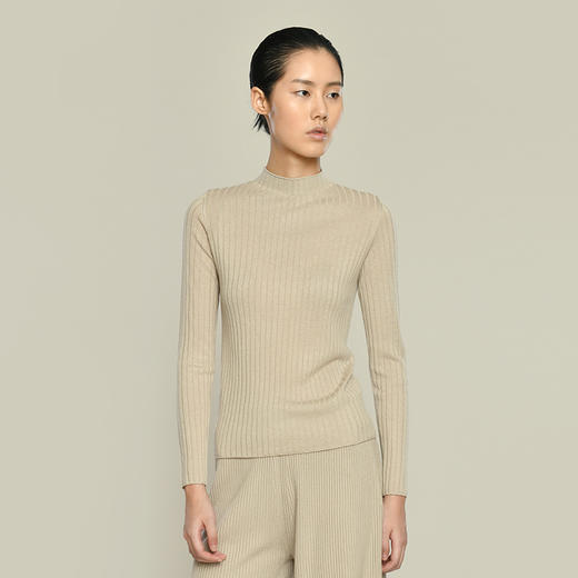 2021新款女士丝羊绒16针坑条半高领打底衫 商品图2