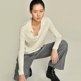 2021新款女士丝羊绒16针平纹Polo领套头衫