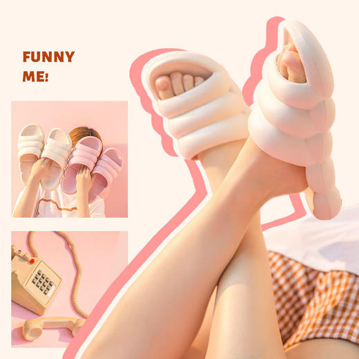 【柔软Q弹“毛毛虫”！踩屎感拖鞋】时尚百搭，软韧EVA，减震回弹 3.5cm厚底，软而不塌，防滑抓地，耐磨耐踩，多色可选毛毛虫拖鞋棉 商品图0