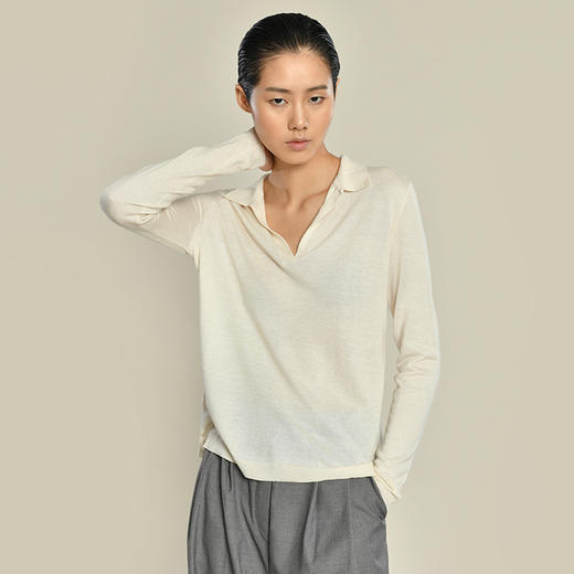 2021新款女士丝羊绒16针平纹Polo领套头衫 商品图1