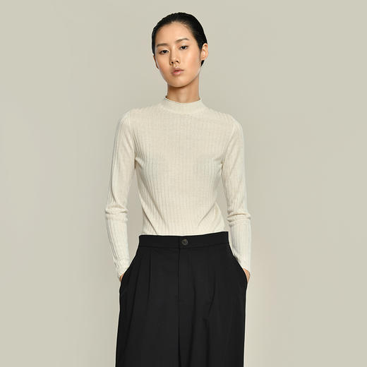 2021新款女士丝羊绒16针坑条半高领打底衫 商品图1