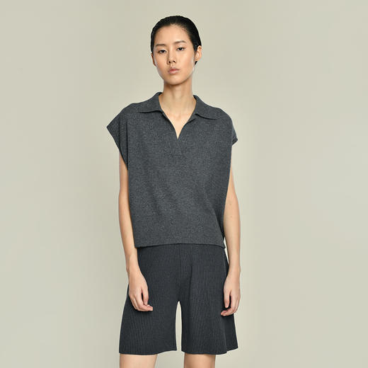 2021新款女士纯山羊绒12针平纹Polo领背心 商品图5