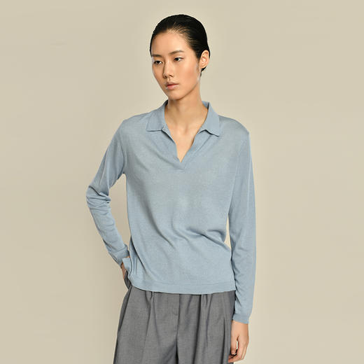 2021新款女士丝羊绒16针平纹Polo领套头衫 商品图2