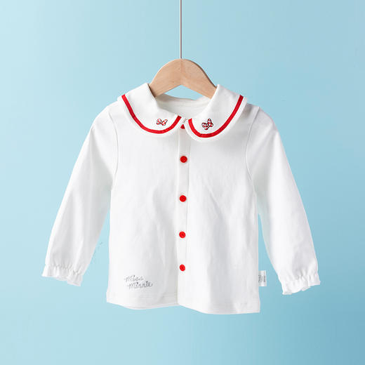 迪士尼女童宝宝春秋新款保暖甜美长袖衬衫T恤上衣 商品图1