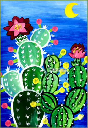 6-8岁水粉色彩画《仙人掌奇遇记》【自动发货：下单后，点击手机短信中收到的链接，即可获取文件下载的链接；如有任何问题，可添加客服微信hm33268获得帮助】