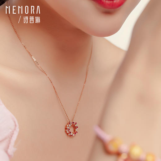 【热卖臻品】MEMORA诗普琳爱的花环系列玫瑰18K金红宝石钻石项链DN0322 商品图3