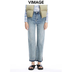 VIMAGE纬漫纪秋季新款时尚通勤休闲显瘦百搭牛仔裤V1605232