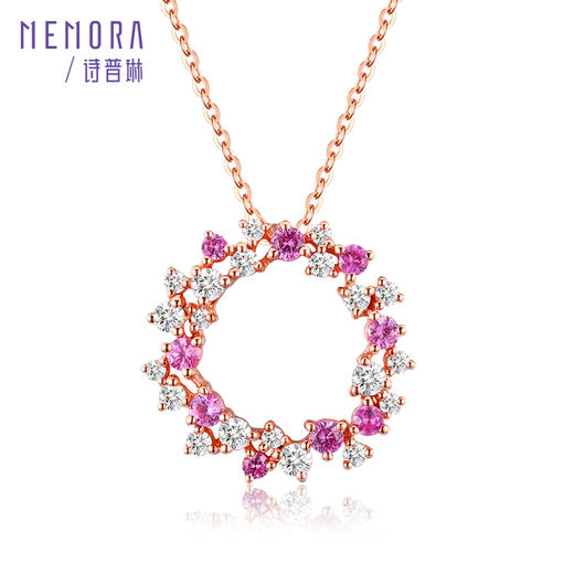 【热卖臻品】MEMORA诗普琳爱的花环系列玫瑰18K金红宝石钻石项链DN0322 商品图7