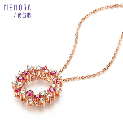 【热卖臻品】MEMORA诗普琳爱的花环系列玫瑰18K金红宝石钻石项链DN0322 商品图1