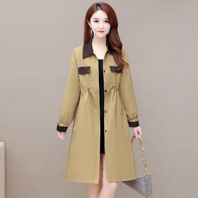 WE- SH21B10X 时尚翻领风衣外套女中长款2021秋装新款修身长袖气质优雅大码大衣