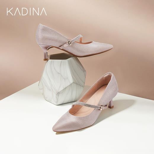 卡迪娜2021秋季新款商务通勤尖头高跟套脚玛丽珍女单鞋KL11570 商品图0