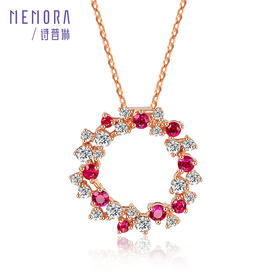 【热卖臻品】MEMORA诗普琳爱的花环系列玫瑰18K金红宝石钻石项链DN0322