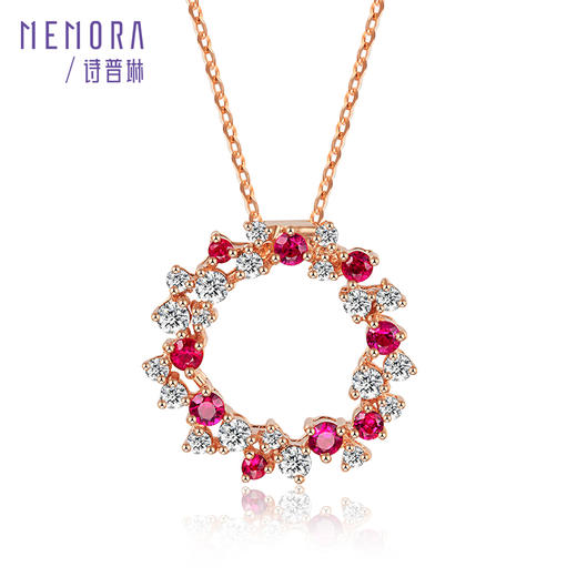 【热卖臻品】MEMORA诗普琳爱的花环系列玫瑰18K金红宝石钻石项链DN0322 商品图0
