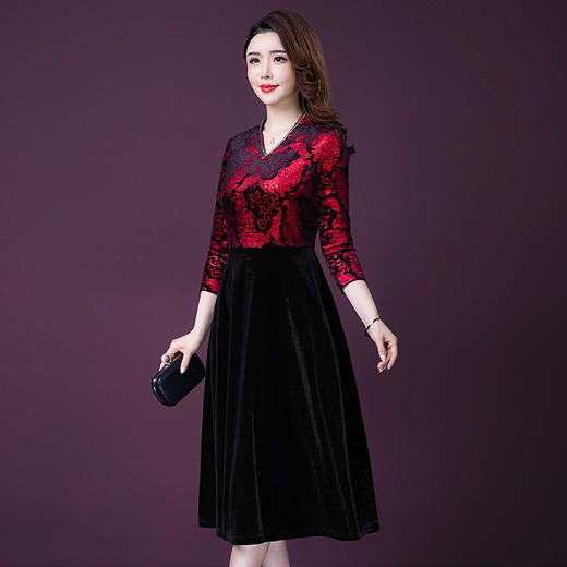 新款韩版宴会礼服妈妈装大码长袖连衣裙  YMR-8261 商品图2