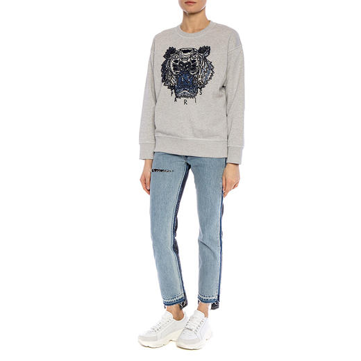 KENZO 高田贤三 女士棉质虎头印花圆领长袖卫衣 灰色 F952 SW741 4XI 93 商品图3