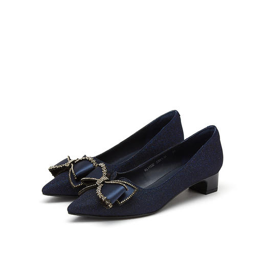 卡迪娜2021秋季新款商务通勤舒适尖头粗跟中跟浅口女单鞋KL11532 商品图3