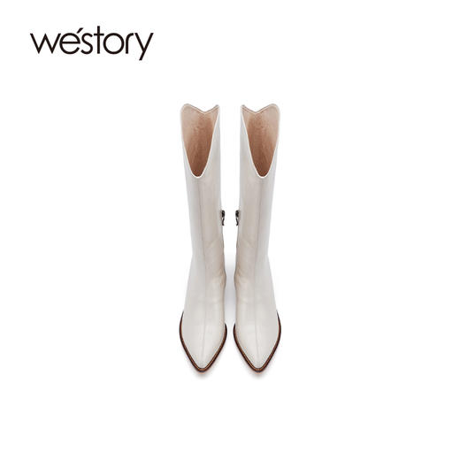 westory2021秋季新品增高白色高跟长靴尖头骑士靴女靴W21DQ80661 商品图4