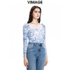 VIMAGE纬漫纪秋季新款时尚方领显瘦印花小上衣V1613205 商品缩略图2