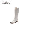 westory2021秋季新品增高白色高跟长靴尖头骑士靴女靴W21DQ80661 商品缩略图2