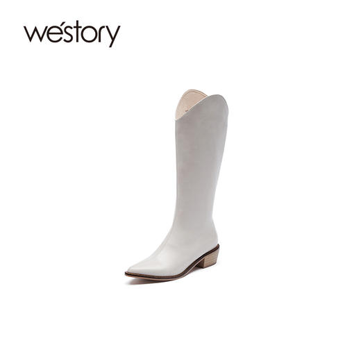 westory2021秋季新品增高白色高跟长靴尖头骑士靴女靴W21DQ80661 商品图2
