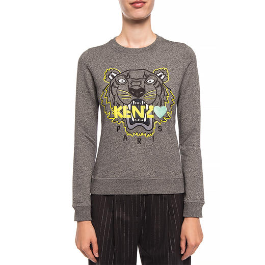 KENZO 高田贤三 女士棉质多色虎头标志圆领长袖卫衣 灰色 F962 SW715 4X4 98 商品图1