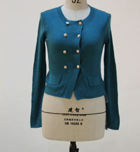 【伯妮斯茵】（四色可选）简约圆领双排扣短外套针织上衣173E445