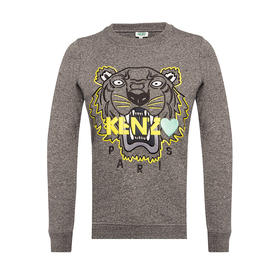 KENZO 高田贤三 女士棉质多色虎头标志圆领长袖卫衣 灰色 F962 SW715 4X4 98