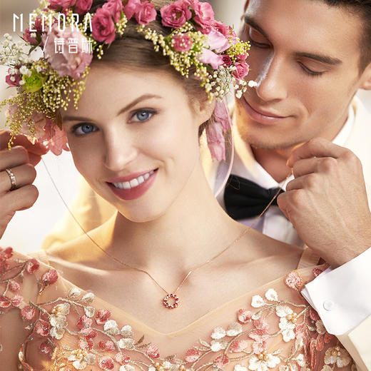 【热卖臻品】MEMORA诗普琳爱的花环系列玫瑰18K金红宝石钻石项链DN0322 商品图6