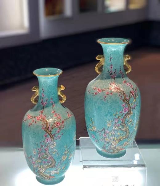 松石绿扒花双耳冰梅瓶 商品图0