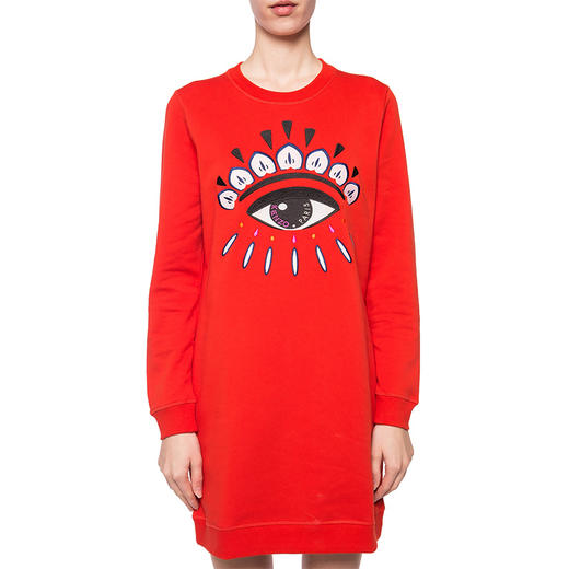KENZO 高田贤三 女士棉质眼睛图案印花圆领长袖运动连衣裙 橘红色 F952 RO837 4XC 21 商品图1