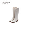 westory2021秋季新品增高白色高跟长靴尖头骑士靴女靴W21DQ80661 商品缩略图1