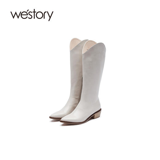 westory2021秋季新品增高白色高跟长靴尖头骑士靴女靴W21DQ80661 商品图1