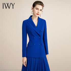 IWY/高端时尚蓝色西装女纱裙套装气质双排扣西服洋气正装213149C1+S2