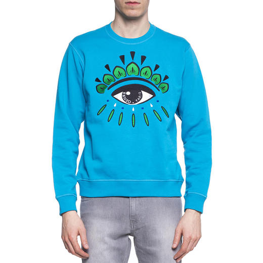KENZO 高田贤三 男士棉质刺绣眼睛图案圆领长袖卫衣 蓝色 F855 SW055 4XI 68 商品图1