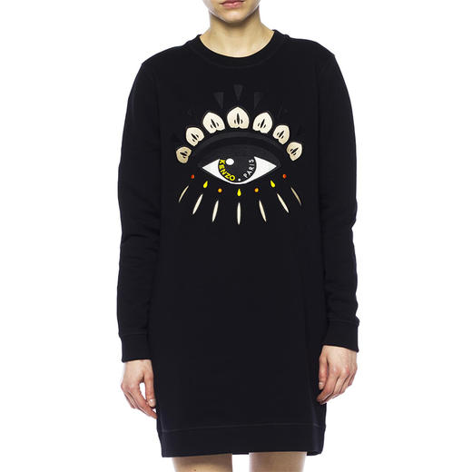 KENZO 高田贤三 女士棉质刺绣眼睛图案圆领长袖连衣裙 黑色 F852 RO837 4XI 99 商品图1