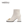 westory2021秋季新品时尚百搭方头复古高跟中筒靴子女S21DS80671 商品缩略图2