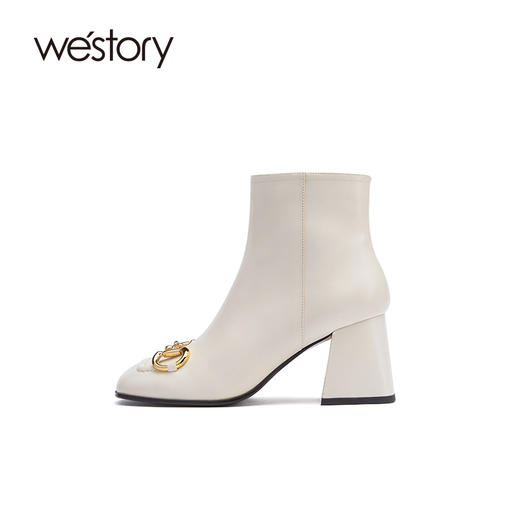 westory2021秋季新品时尚百搭方头复古高跟中筒靴子女S21DS80671 商品图2