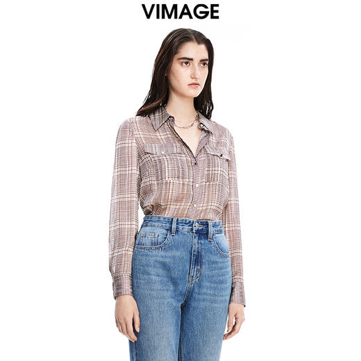 VIMAGE纬漫纪秋季新款百搭简约格纹衫小上衣V1609206 商品图2