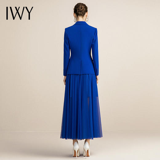 IWY/高端时尚蓝色西装女纱裙套装气质双排扣西服洋气正装213149C1+S2 商品图3