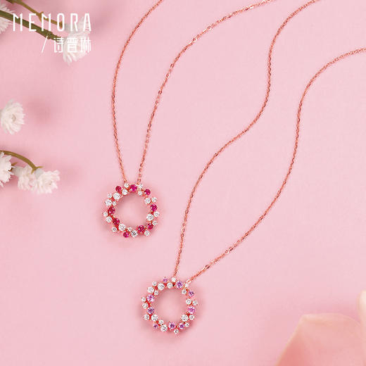 【热卖臻品】MEMORA诗普琳爱的花环系列玫瑰18K金红宝石钻石项链DN0322 商品图5