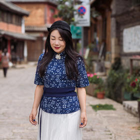 【林栖设计小店】【现货】生活在左蓝印花旗袍小衫上衣X1913360（腰封另外搭配）
